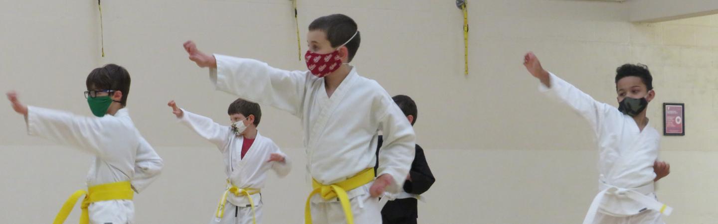 Youth strike a pose during a Martial Arts class at the Y